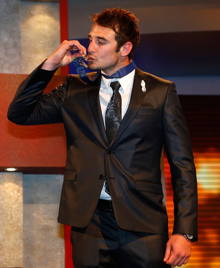 AFL 2012 Media - Brownlow Medal 2012 Brownlow Medallist Jobe Watson of Essendon poses for a photo during the 2012 AFL Brownlow Medal count at the Crown Palladium, Melbourne. (Photo: Michael Willson/AFL Media)